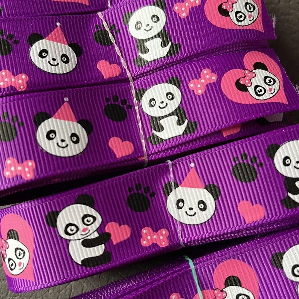 Grosgrain Ribbon 7/8” 5 yards NEW panda bear birthday hat paw print heart bow